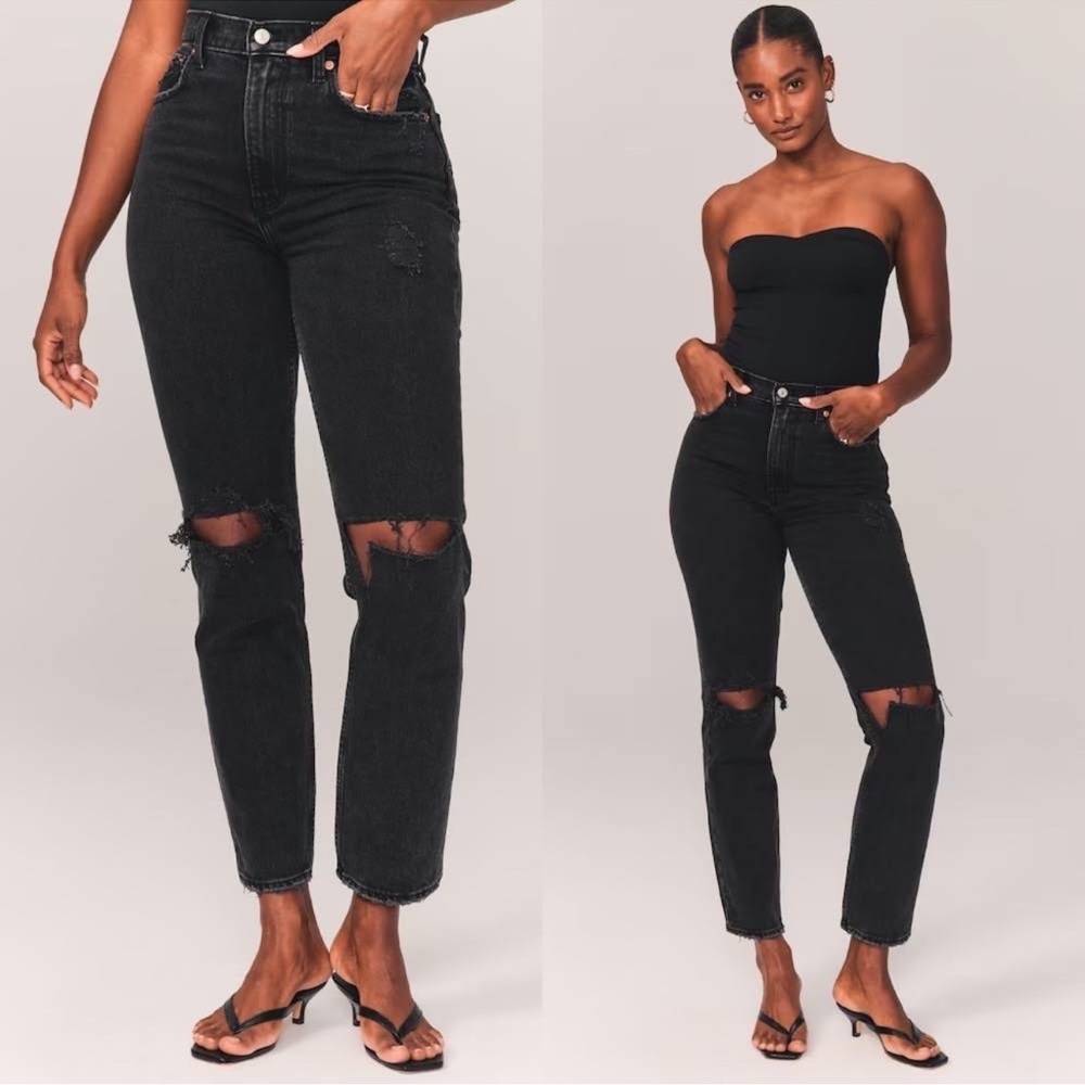 Abercrombie & Fitch Curve Love Ultra High Rise Straight Jeans - Black